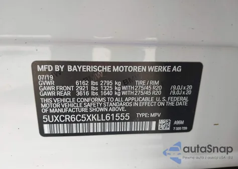 2019 BMW X5 xDrive40I z USA, uszkodzony, nr VIN 5UXCR6C5XKLL61555